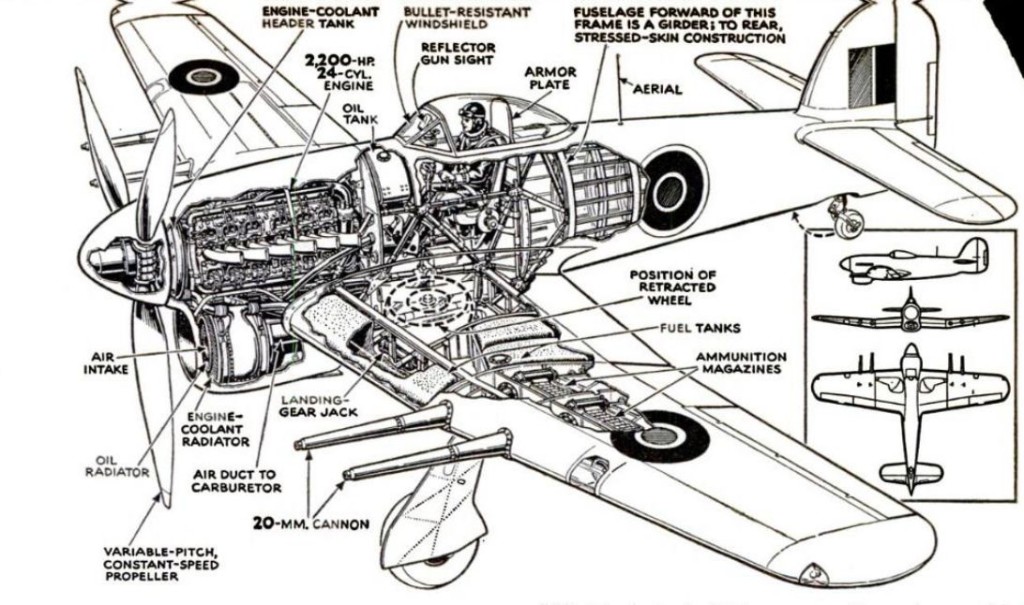 British RAF Typhoon Fighter Cutaway Drawing, 1944 – Invisible Themepark